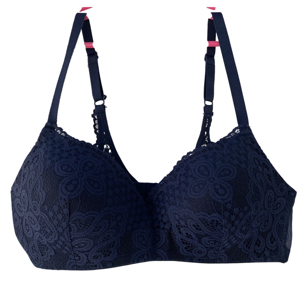 Maidenform Navy Blue Lace Bra Wireless Comfort Support Everyday‎ Bralette Nice!